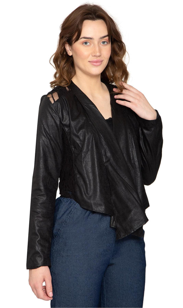 Women's Faux Suede Lace Back Crop Jacket TURTLE BAY APPAREL