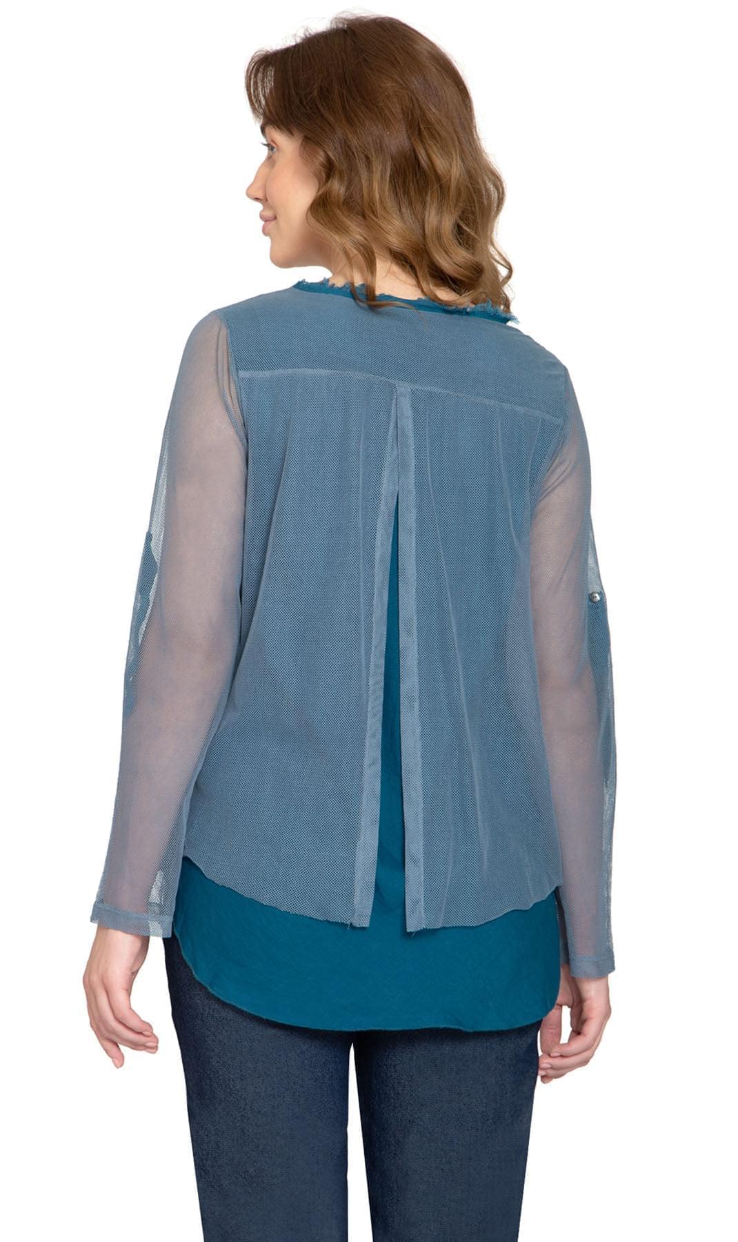 High Low Mesh Layered Knit Top Back TURTLE BAY APPAREL