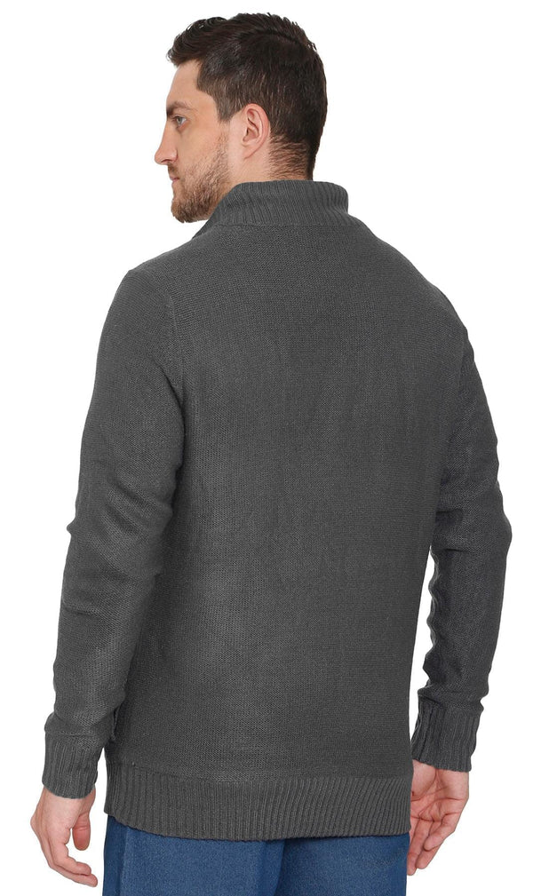 Mens Sherpa Lined Zip Front Sweater Jacket - Charcoal   - Back - TURTLE BAY APPAREL