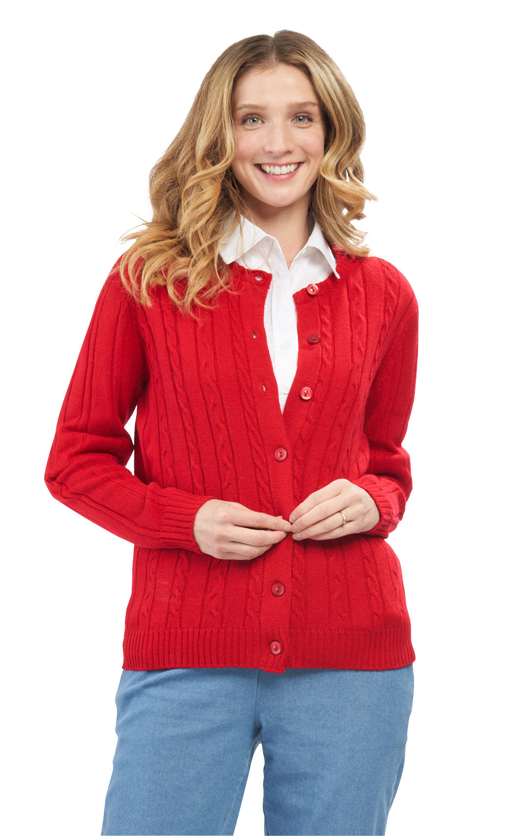 Women's Classic Button Front Cable Knit Cardigan in Soft Acryllic 12
