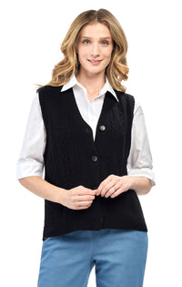 Womens Button Front Cable Knit Cardigan Sweater Vest