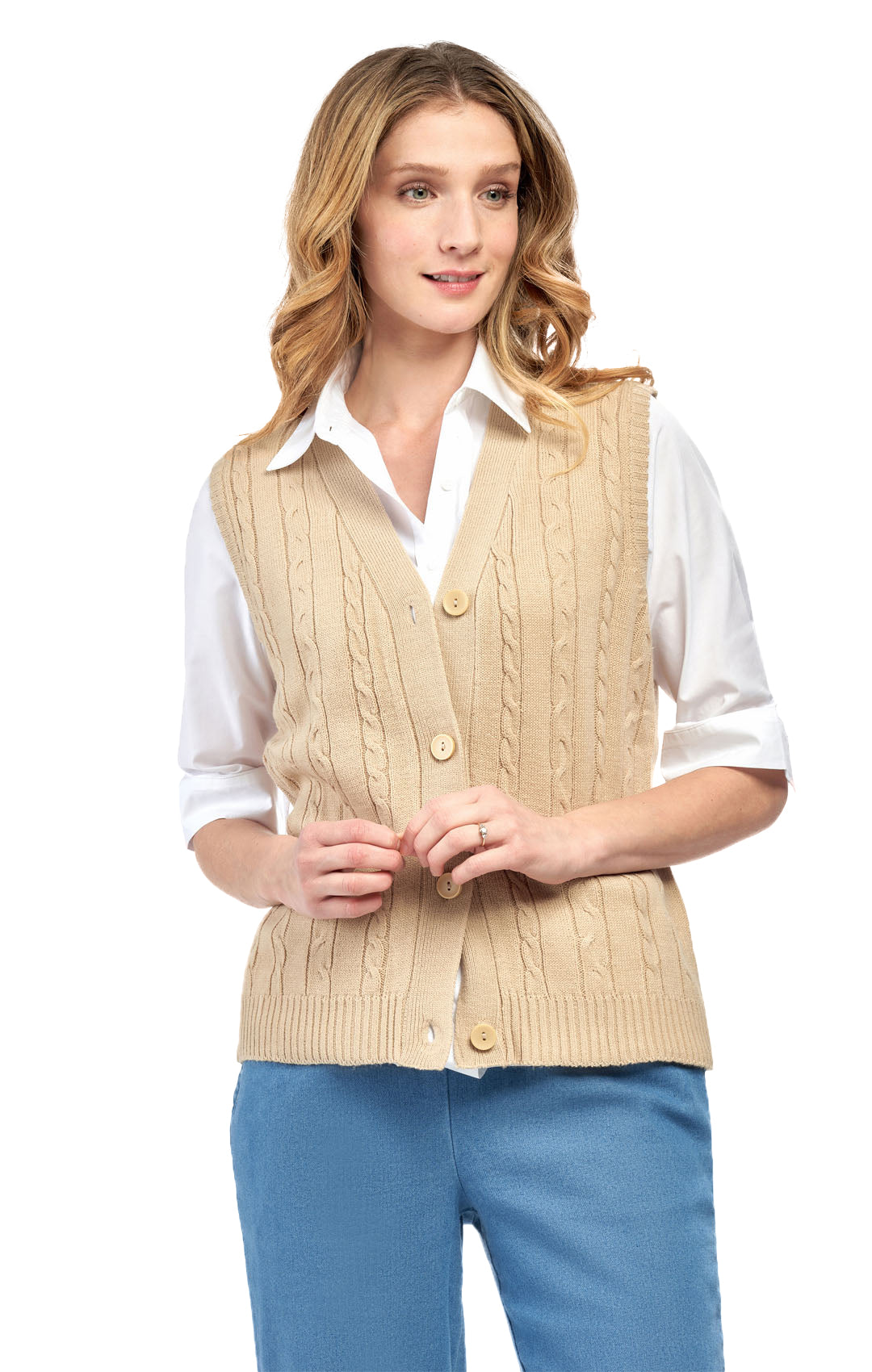 Womens Button Front Cable Knit Cardigan Sweater Vest 13
