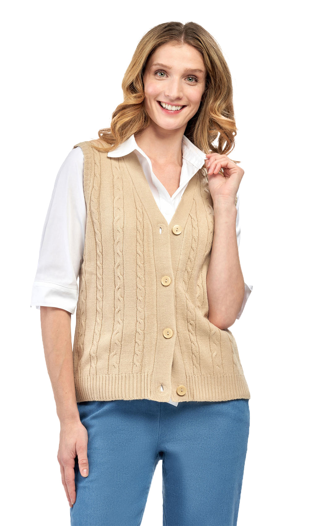 Womens Button Front Cable Knit Cardigan Sweater Vest 12