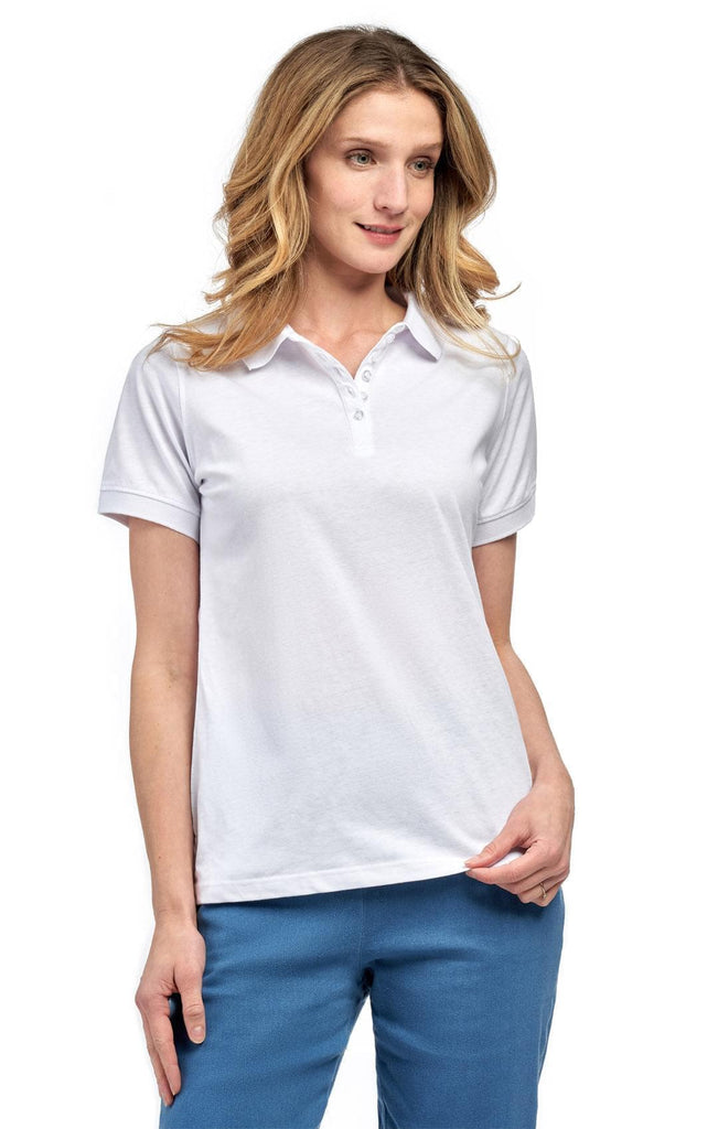 Women's Jersey Knit Polo - White- Front -  TURTLE BAY APPAREL