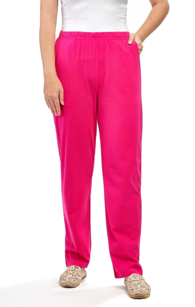 Women's Knit Pull On PantÔÇô Your Go-To Casuals for Busy Days and Cozy Nights Alike - Fuchsia - Front - TURTLE BAY APPAREL