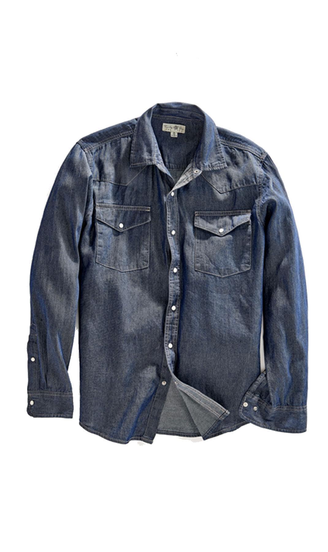 Mens Western Snap Front Shirt - Indigo- Flat Lay - TURTLE BAY APPAREL
