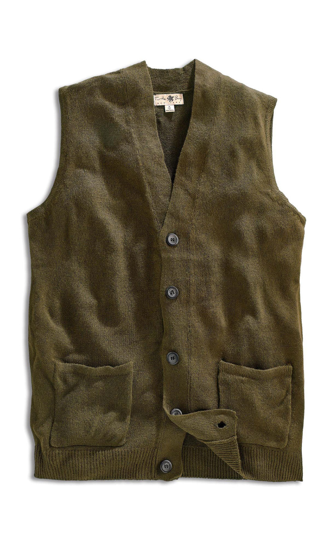 Men's Cashmere-Like Button Front Flat Knit Sweater Vest with front patch pockets 28