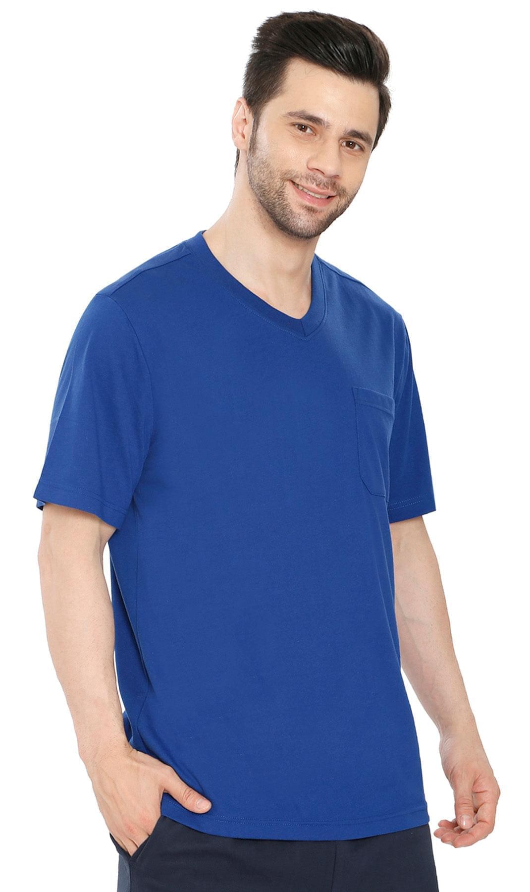 Men's V-Neck T-Shirt with Pocket ÔÇô The Dressier Tee - Royal  - Front - TURTLE BAY APPAREL