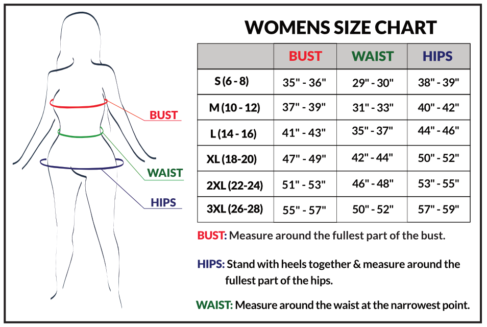 Size chart -  Women's Short Sleeve Crew Neck Knit Tee TURTLE BAY APPAREL