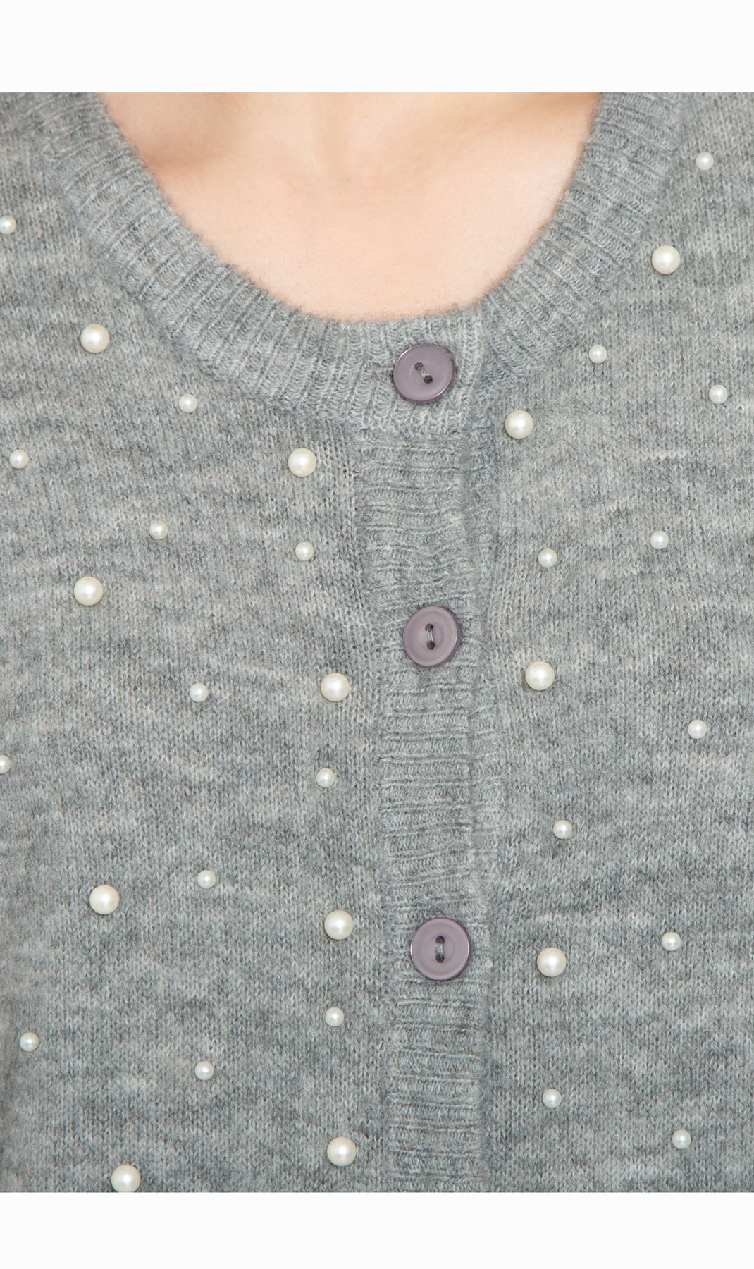 Women's Faux Pearl Cardigan in Cashmere GREY NECK