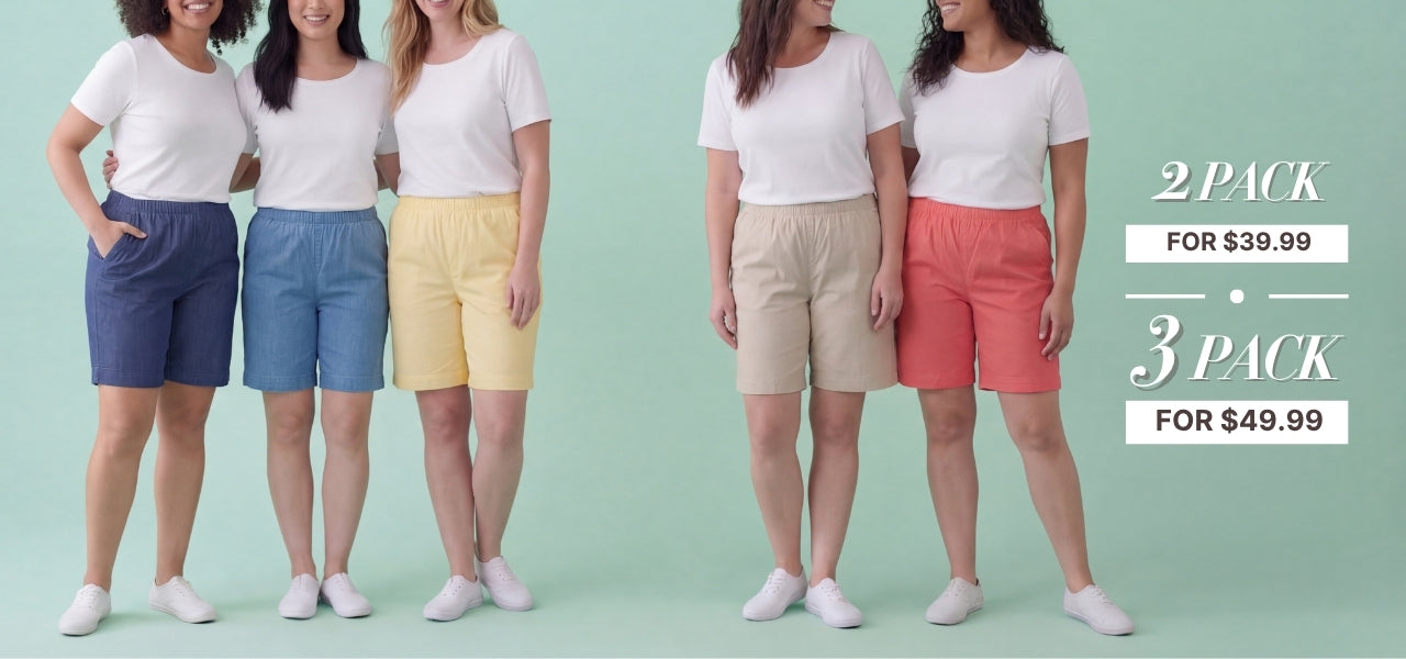 Turtle Bay New York Women's_Pull_On_Denim_Twill_Shortsmultipacks combo pack