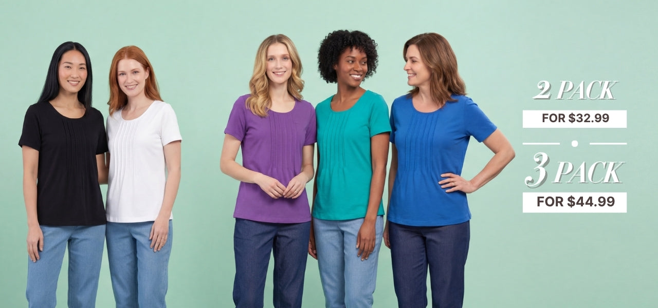 Turtle Bay New York Women's_Short_Sleeve_Pintuck_T-shirt multipacks combo pack