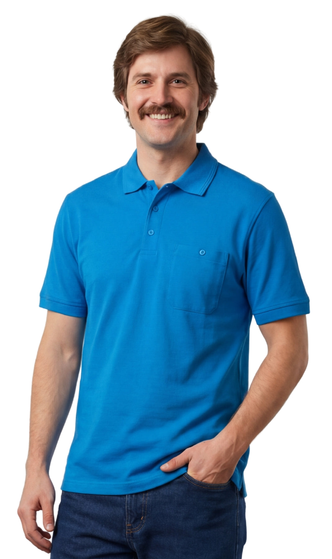Men's Short Sleeve Pique Polo Shirt in Cotton Blend with Front Pocket 23