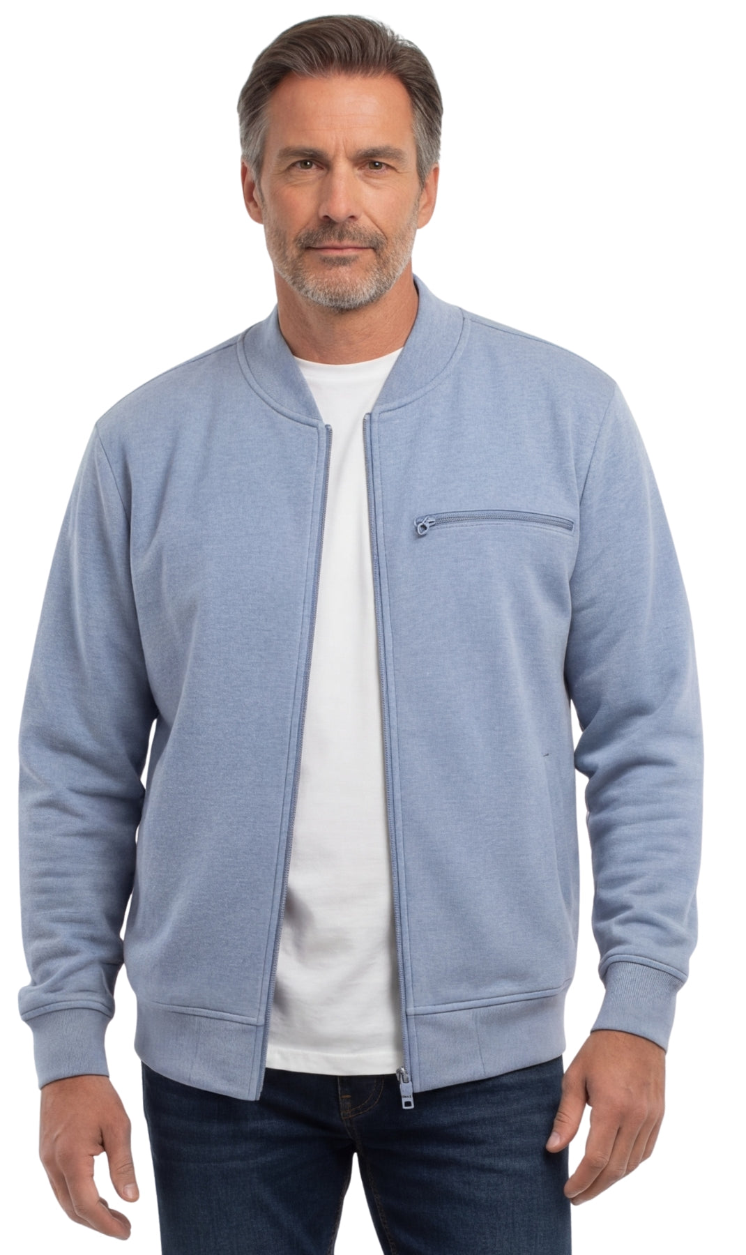 Men's Classic Zip-Up Baseball Fleece Jacket in Lightweight Cotton Blend Fabric with Sporty Edge 7