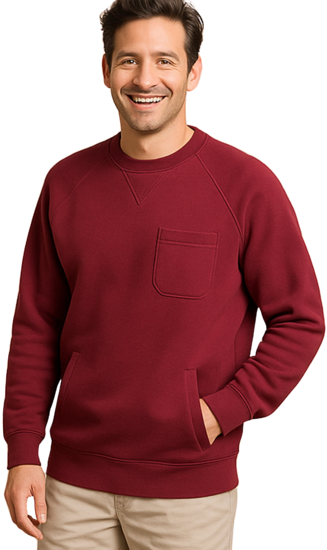 Mens 3-Pocket Fleece Sweatshirt with Raglan Seams, Chest Pocket and Tagless Neck 6