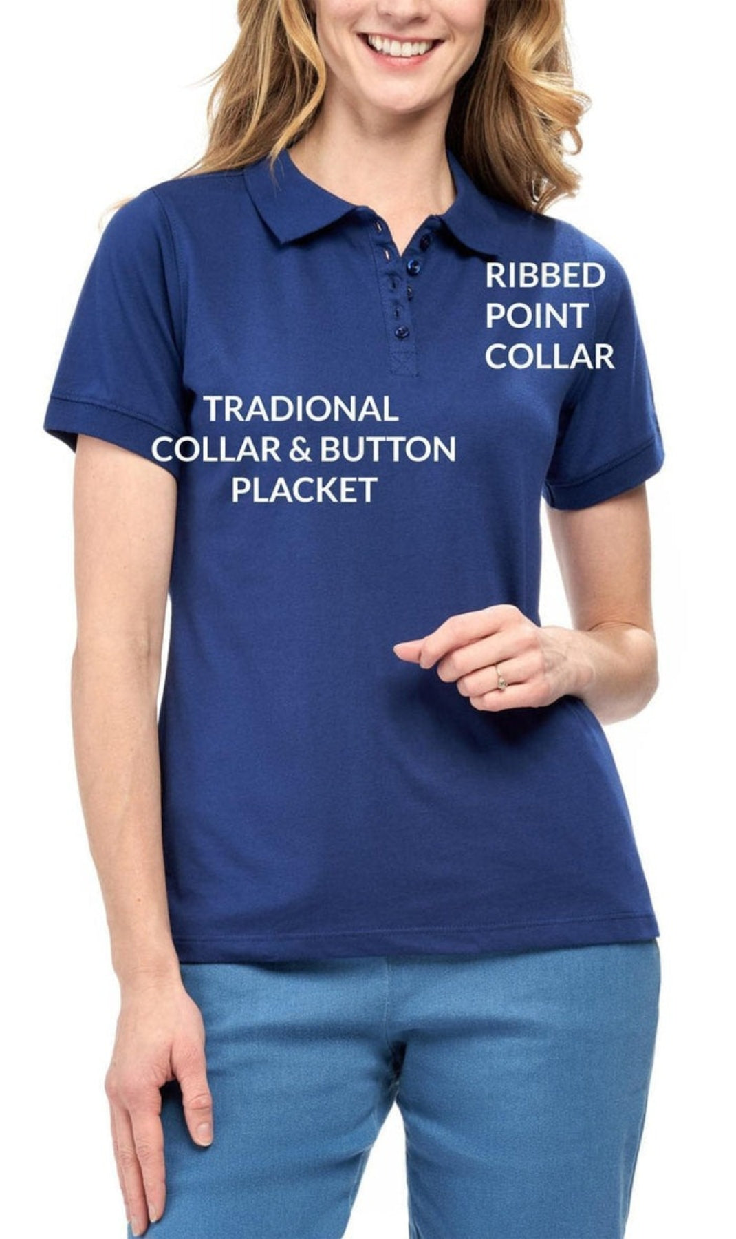 Women's Short Sleeve Pique Knit Polo Shirt in Relaxed Fit Pocketless Jersey 7