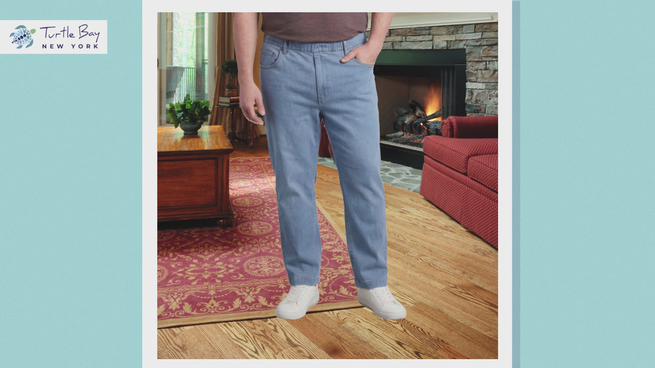 Turtle Bay New York Men’s Lightweight Casual Elastic Waist Pull-On Jeans – Denim & Twill Pants with Easy Fit product details