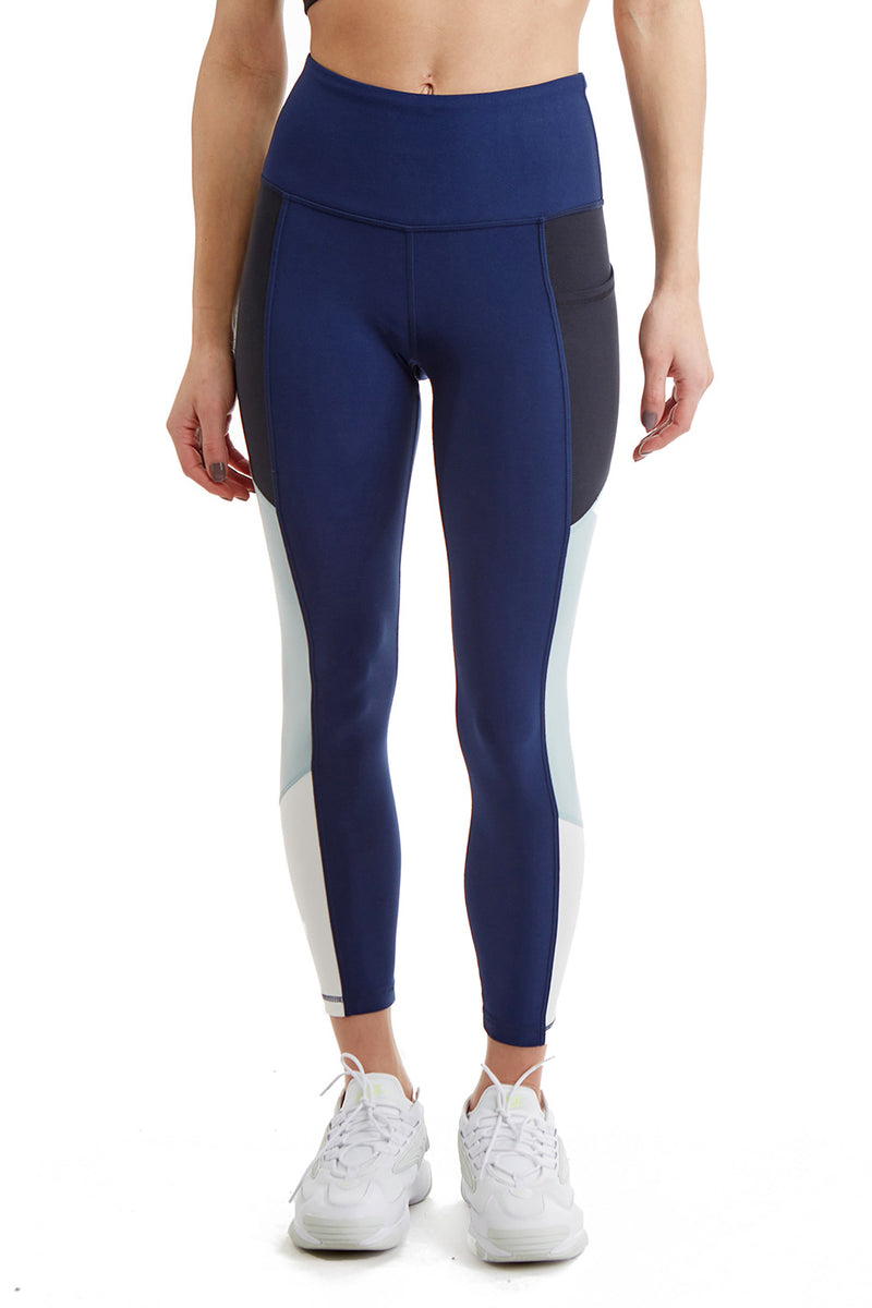 Turtle Bay New York Women's Side Color Block Leggings 24 Inch Inseam - Dusk Blue Front