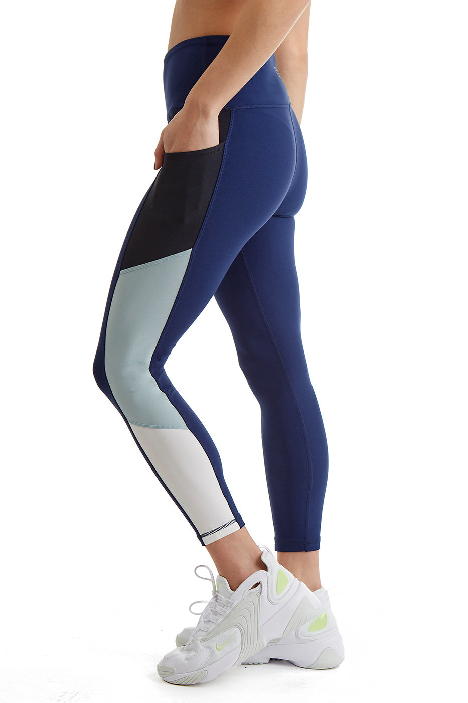 Women's Side Color Block Leggings 24" inseam - Dusk Blue- Pocket - TURTLE BAY APPAREL