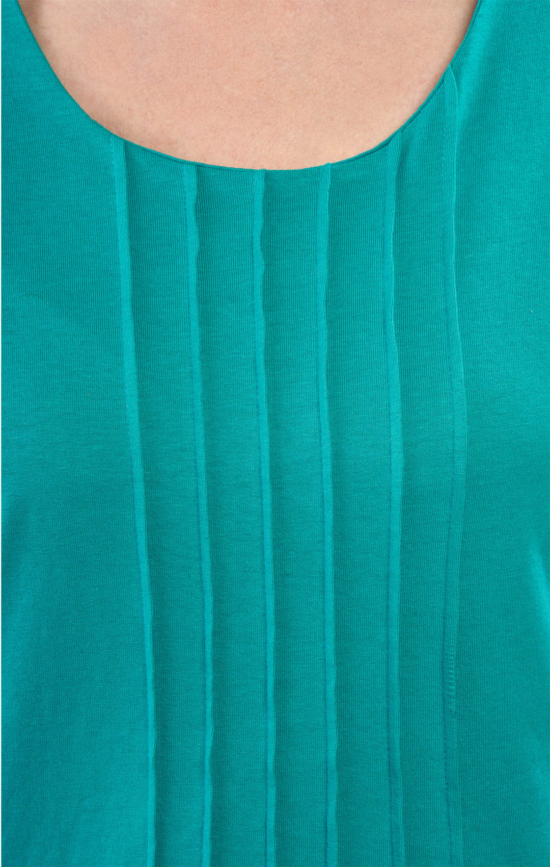 Women's Pintuck Short Sleeve Knit TeeÔÇô A Casual Favorite Goes Uptown -  Jade - close up - TURTLE BAY APPAREL